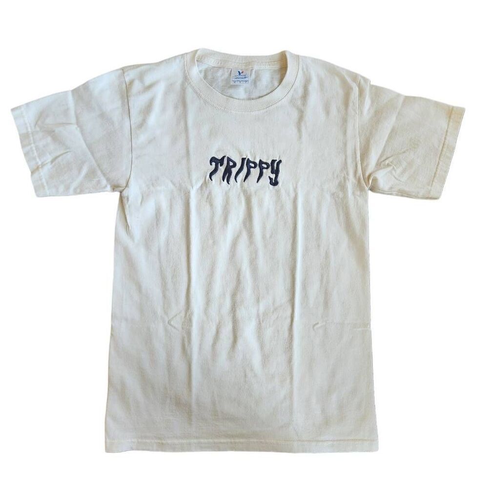 Trippy adult unisex small Yazbek 100% cotton cream gothic black embroidery retro